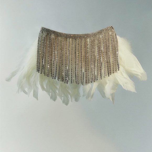 Zara limited edition rhinestones with feather design choker necklace - Picture 5 of 5